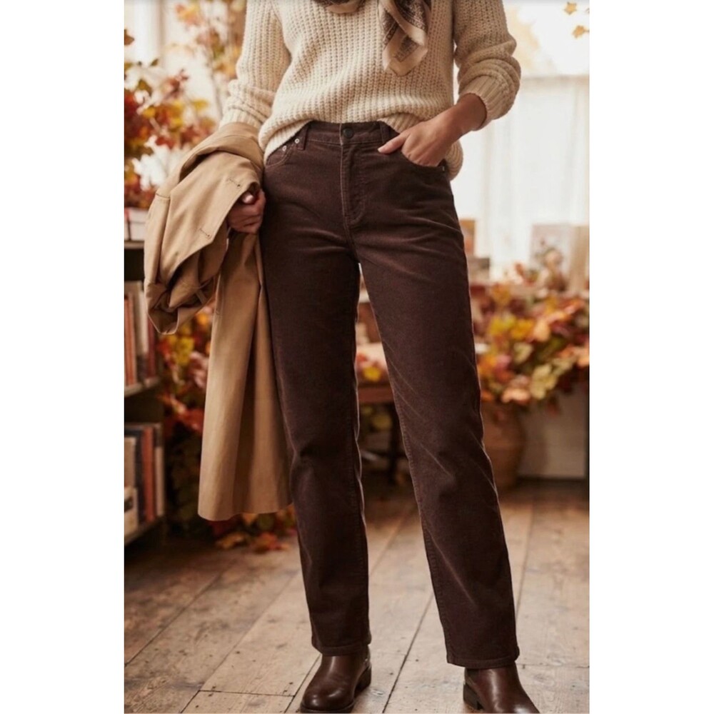 Talbots Petites Heritage Brown Corduroy Straight Leg Pants 12P Fall Preppy - Picture 2 of 16